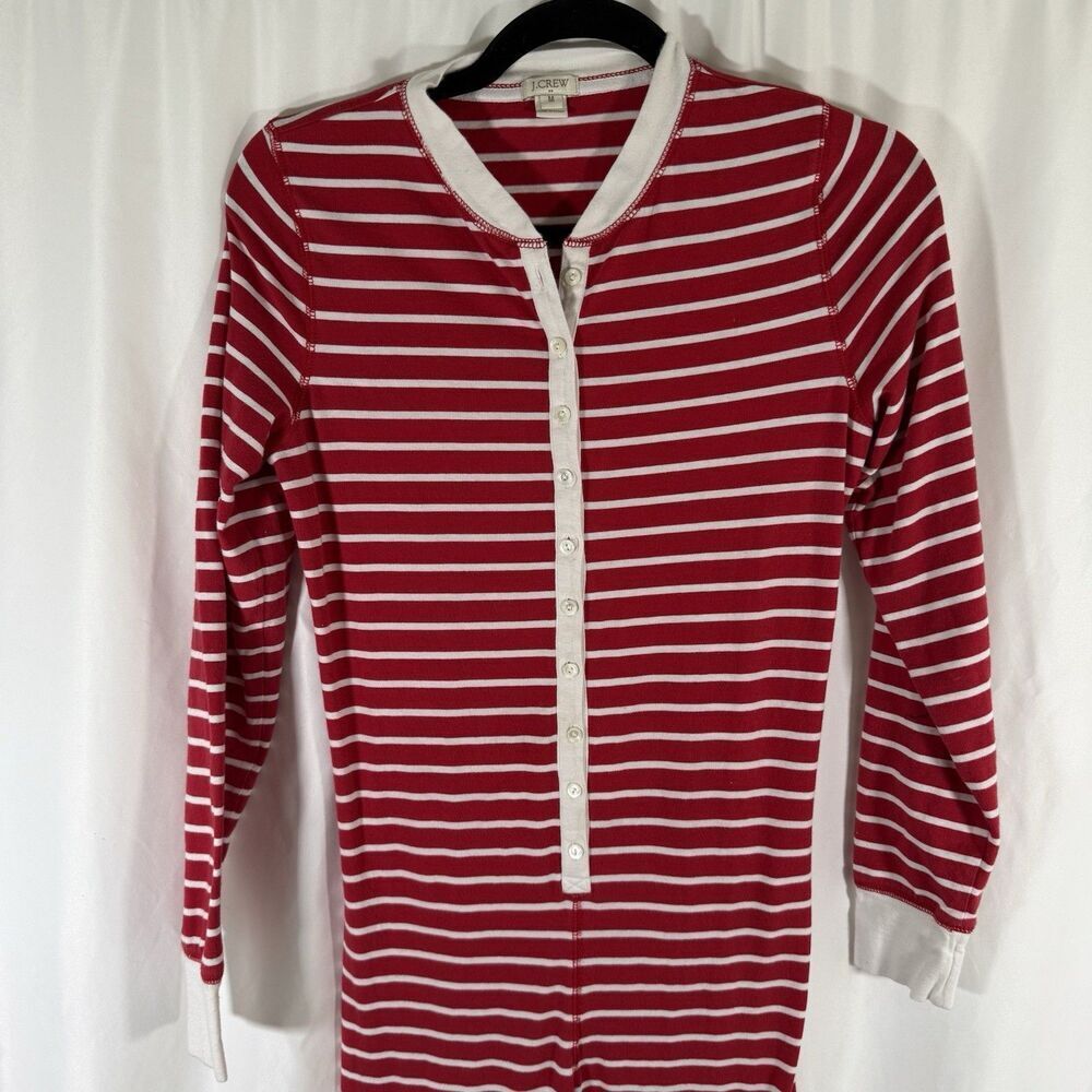 J. Crew Pajama Suit Women's Medium Red Striped Button Up Long Sleeve - Picture 2 of 13